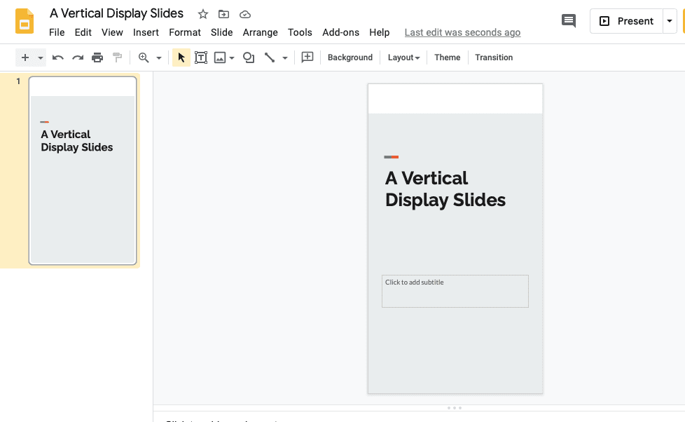 how to make a slides presentation vertical