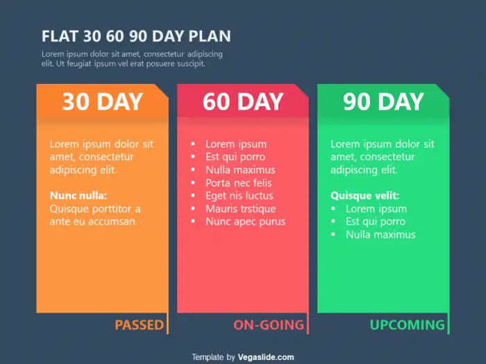 Flat 30 60 90 Day Plan Powerpoint Template Vegaslide