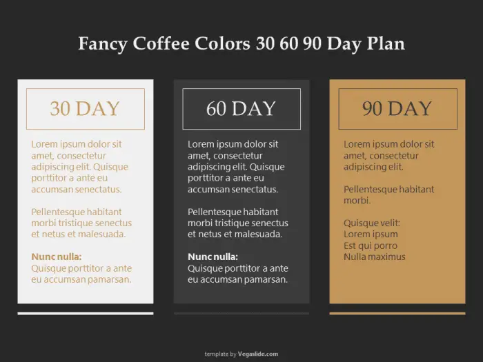 Fancy Coffee Colors 30 60 90 Day Plan PowerPoint Template
