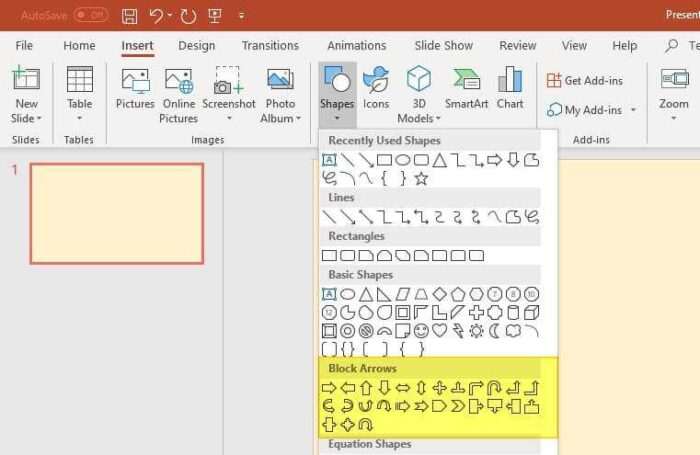 insert down arrow in text powerpoint