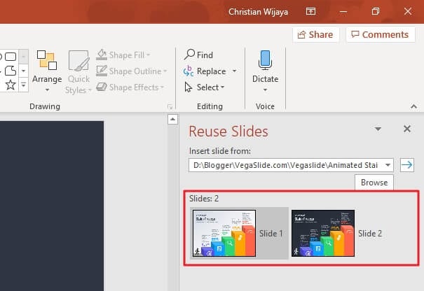 how to insert slides in powerpoint from another presentation