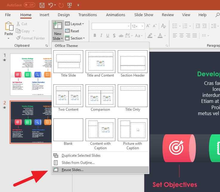 powerpoint insert slides from another presentation