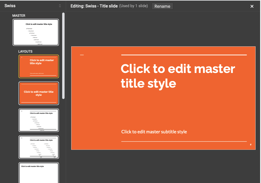 Preview when edit master slides Google Slides