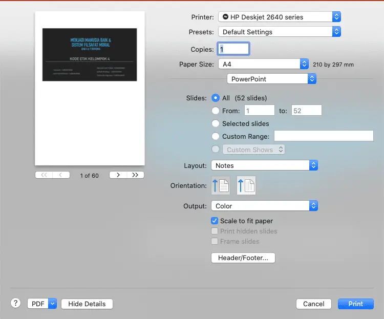 how to print presentation on mac