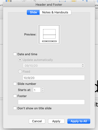 Pop up edit footer in powerpoint