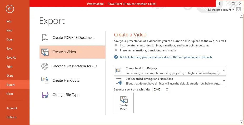 powerpoint presentation export to video