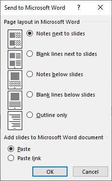 Convert Powerpoint to Word box