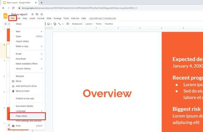 how to make google slides presentation portrait