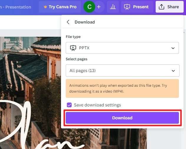 how to save canva presentation in google drive