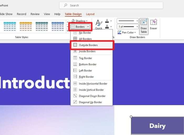 How to change table border color in powerpoint vegaslide